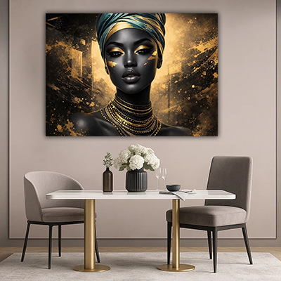 W-12 - תמונה מודרנית של אישה בזהב להדפסה על קנבס או זכוכית