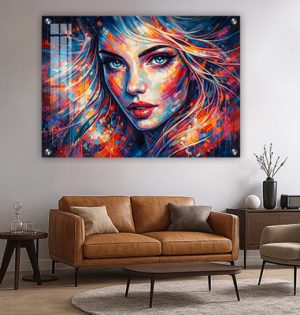 W-13 –  תמונה מודרנית של בחורה צבעונית לסלון או חדר שינה על קנבס או זכוכית