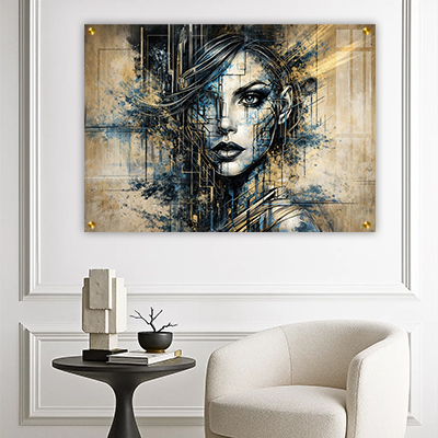 W-14 - תמונה מודרנית של אישה על רקע אבסטרקט להדפסה איכותית