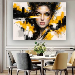 W-15 –  תמונה מודרנית של אישה בצהוב להדפסה על קנבס או זכוכית
