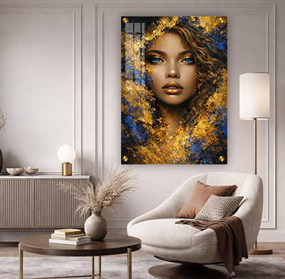 W-17 - תמונה מודרנית של אישה בגווני זהב להדפסה על קנבס או זכוכית