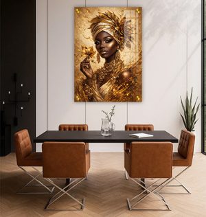 W-20 –  תמונה של אישה אפריקאית בזהב להדפסה על קנבס או זכוכית מחוסמת