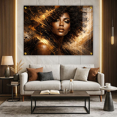W-25 - תמונה מודרנית של אישה בזהב להדפסה על קנבס או זכוכית מחוסמת