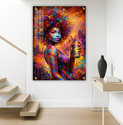 W-26 - תמונת גרפיטי צבעונית של בחורה להדפסה על קנבס או זכוכית