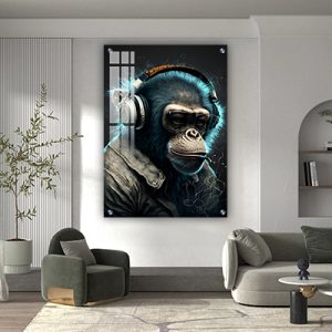 A-517 תמונת זכוכית או קנבס של קוף לסלון או חדר שינה