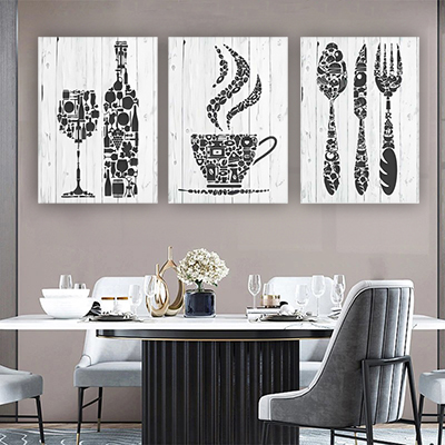 P-115 סט 3 תמונות למטבח או פינת אוכל על קנבס או זכוכית
