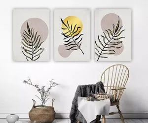 P-126 סט תמונות אבסטרקט עם עלים 3 חלקים על קנבס או זכוכית מחוסמת