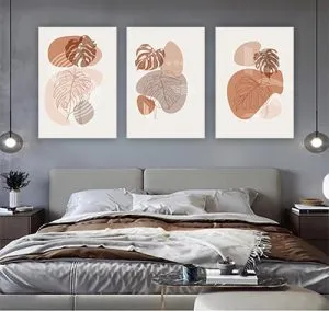 P-133 סט תמונות אבסטרקט עם עלים 3 חלקים על קנבס או זכוכית מחוסמת