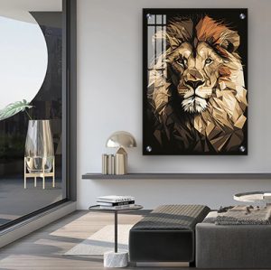 A-162 ציור של אריה לסלון או חדר שינה על קנבס או זכוכית מחוסמת