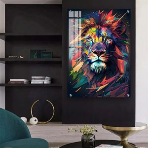 A-164 ציור של אריה צבעוני לסלון או חדר שינה על קנבס או זכוכית מחוסמת