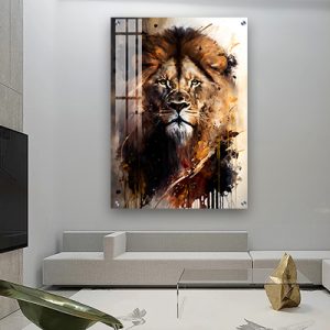 A-165 ציור של אריה לסלון או חדר שינה על קנבס או זכוכית מחוסמת