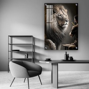 A-170 ציור של אריה לסלון או חדר שינה על קנבס או זכוכית