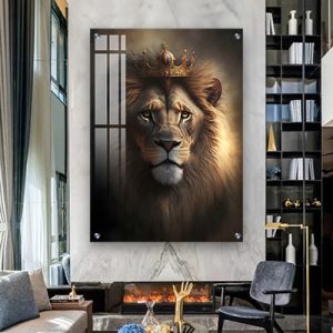 A-174 ציור של אריה עם כתר על קנבס או זכוכית