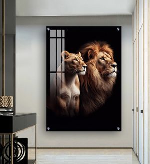 A-179 תמונה של אריה ולביאה לסלון או חדר שינה על קנבס או זכוכית