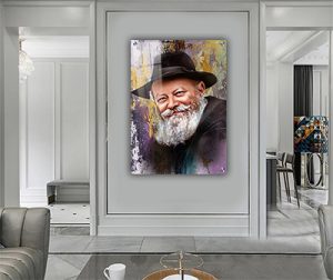 590 – ציור צבעוני של הרבי מליובאוויטש מחייך על קנבס, זכוכית או פרספקס