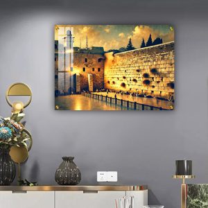 8538 – ציור של הכותל המערבי מואר בגווני זהב על קנבס או זכוכית