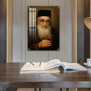 1403 – ציור של בבא מאיר מחזיק כוס קידוש על קנבס או זכוכית