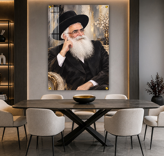ציור אמנותי של הרב יורם אברג'ל יושב על כיסא