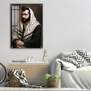 6103 – ציור של הינוקא – הרב שלמה יהודה בארי עם טלית ותפילין על קנבס או זכוכית