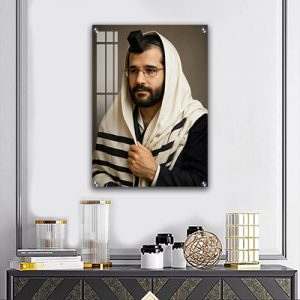 6102 – תמונה של הינוקא – הרב שלמה יהודה בארי עם טלית ותפילין על קנבס או זכוכית