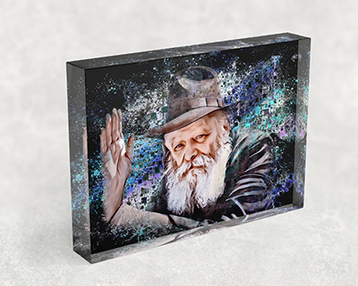 בלוק אקרילי של הריב מליובאוויטש בסגנון גרפיטי מודרני