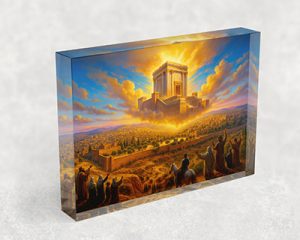 8048 – ציור של בית המקדש יורד מהשמיים עם חומות ירושלים על בלוק