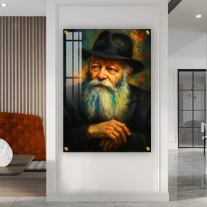 327 – ציור צבעוני של הרבי מלובביץ' על קנבס או זכוכית מחוסמת