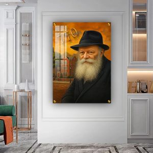378 – ציור של הרבי מליובאוויטש עם מבנה 770 על קנבס או זכוכית