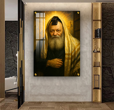 923 – ציור מואר של הרבי מלובביץ' באווירה רגועה ועוצמתית לקנבס או זכוכית