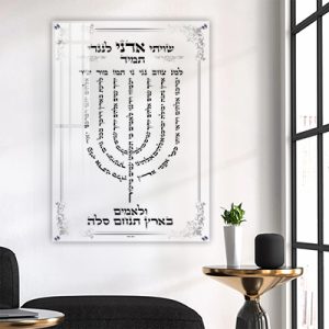 2897 – ברכת למנצח בצורת המנורה על רקע זכוכית מחוסמת שקופה