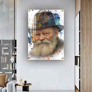 447 – ציור גרפיטי צבעוני של הרבי מליובאוויטש על זכוכית או קנבס