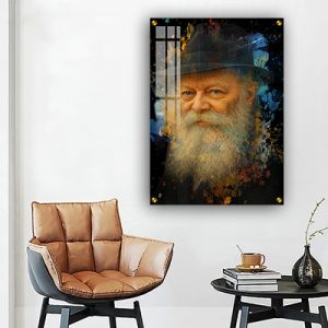 748 – ציור גרפיטי צבעוני של הרבי מליובאוויטש על זכוכית או קנבס