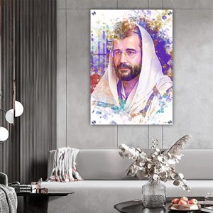 6107 – ציור פופארט צבעוני של הינוקא – הרב שלמה יהודה בארי על זכוכית או קנבס