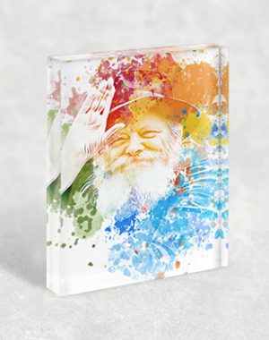 586 – בלוק אקרילי עם ציור גרפיטי צבעוני של הרבי מחייך