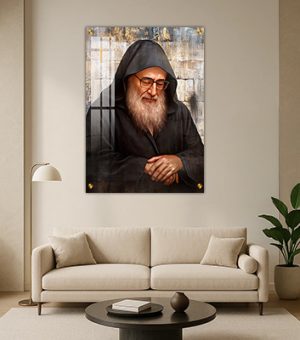 1311 – ציור של רבי אלעזר אבוחצירא על רקע הכותל על זכוכית או קנבס