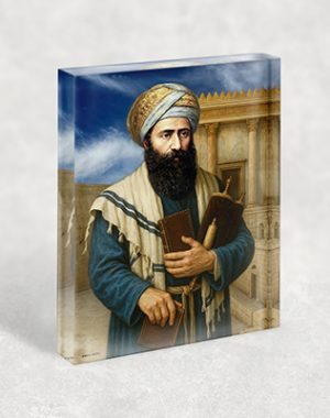 1475 – בלוק אקרילי עם ציור מודרני של הבן איש חי על רקע בית המקדש