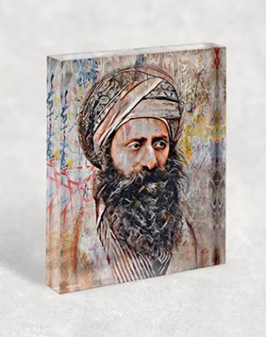 1482 – ציור גרפיטי מודרני של הבן איש חי על בלוק זכוכית אקרילי