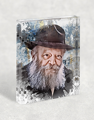 בלוק זכוכית אקרילי עם ציור גרפיטי צבעוני של הרבי מלובביץ'