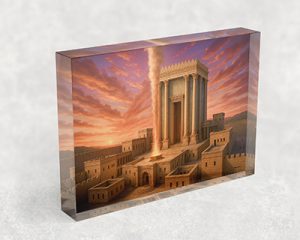 8003 – ציור תלת מימד של בית המקדש בשקיעה על בלוק אקרילי