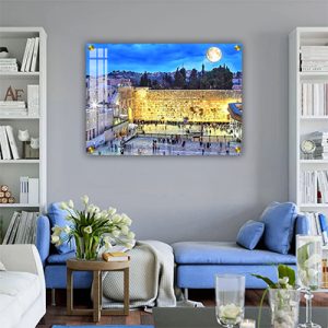 8505 – ציור של הכותל המערבי בגווני זהב וכחול על קנבס או זכוכית