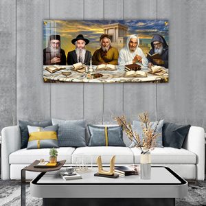 9008 – תמונה של רבנים למשפחת אבוחצירא על רקע בית המקדש בשקיעה