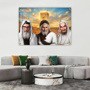 9064 – תמונה של בבא סאלי, אביר יעקב ובבא מאיר על רקע הכותל ובית המקדש