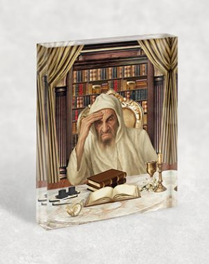 1135 – ציור של בבא סאלי סביב שולחן עם ספרי תורה על בלוק אקרילי