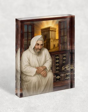 1143 – בלוק זכוכית אקרילי עם ציור של בבא סאלי על רקע בית המקדש