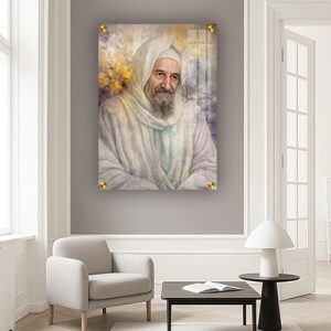 1255 – ציור דיוקן של בבא סאלי על רקע גרפיטי צבעוני על קנבס או זכוכית