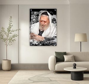 1563- ציור גרפיטי של הרב עובדיה יוסף על קנבס או זכוכית