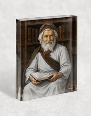 1702 – תמונה של רבי יעקב אבוחצירא – "אביר יעקב" מחזיק ספר תורה קטן על בלוק