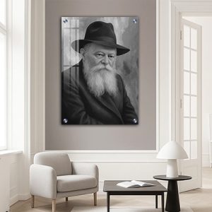 383 – ציור של הרבי מליובאוויטש בשחור לבן על זכוכית או קנבס