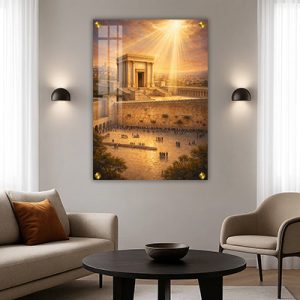 8515 – ציור של הכותל בשקיעה עם בית המקדש השלישי על קנבס או זכוכית