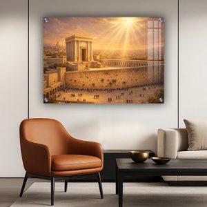 8516 – ציור של הכותל בשקיעה עם בית המקדש על זכוכית או קנבס